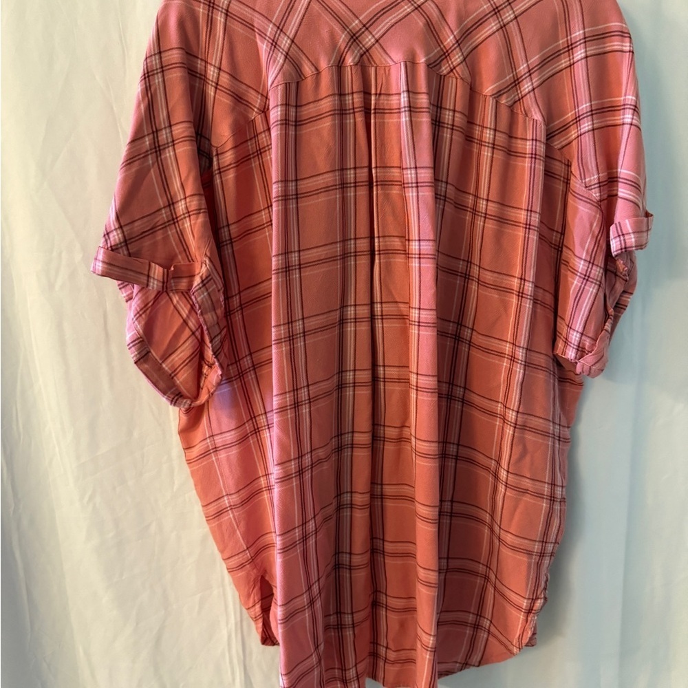 LOFT Pink Plaid Button Down Shirt - Picture 6 of 7